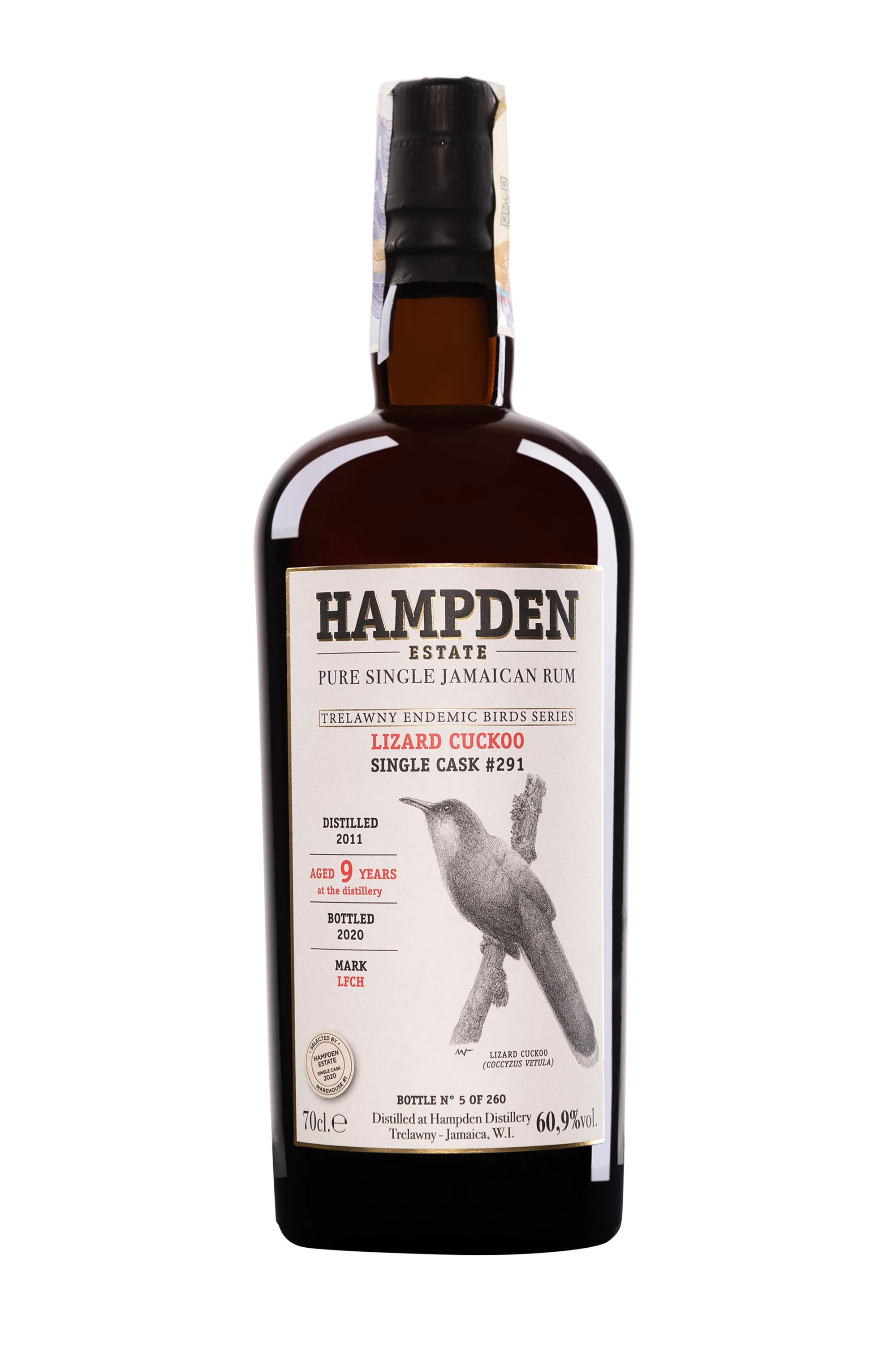 Hampden - Molasses Jamaican Rhum "9 Ans LFCH Lizard Cuckoo - Single Cask #291 - Trewlany Endemic Birds Series" Brun 2011 60.9° Giftbox, 70cl